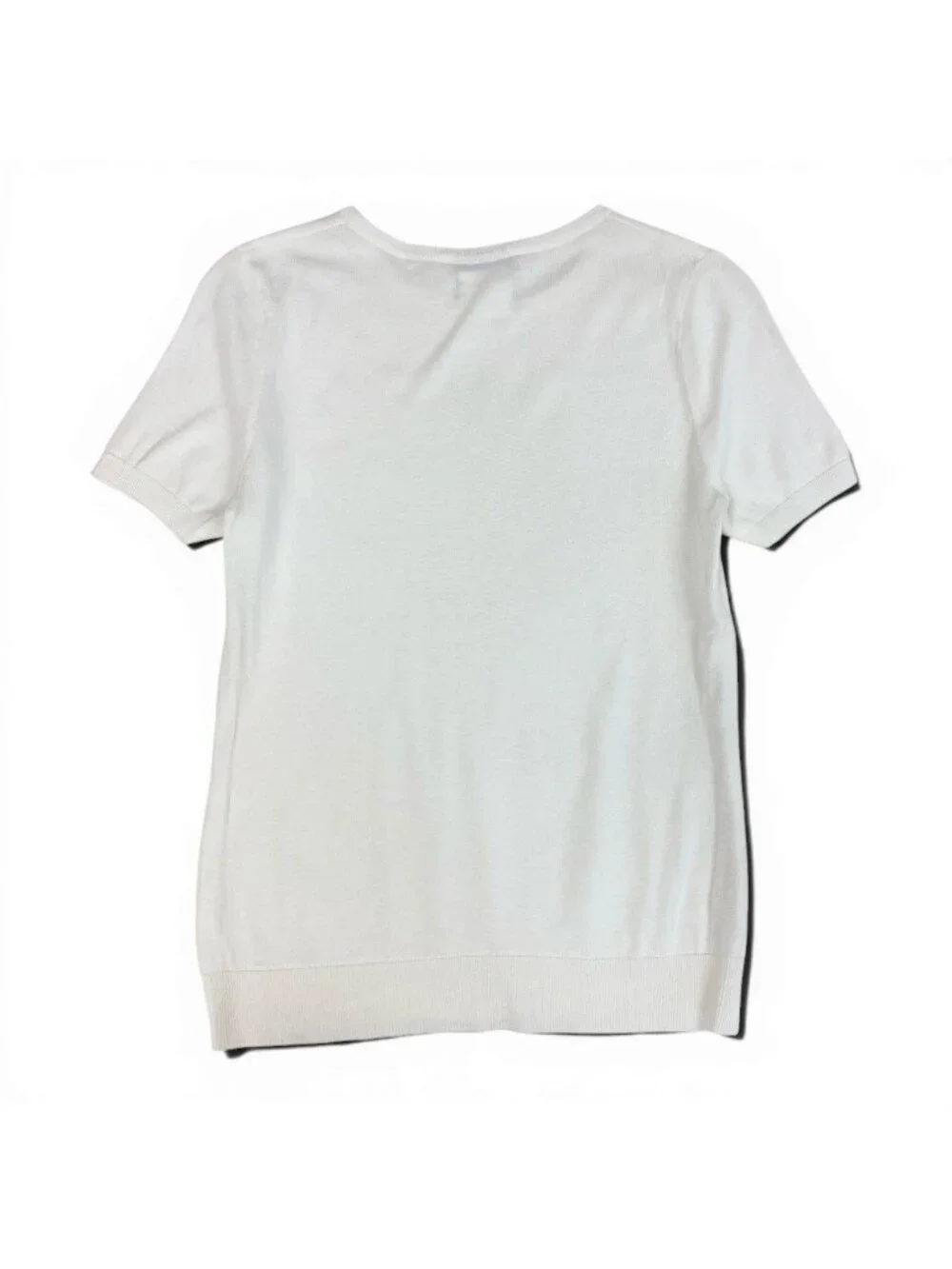 Chanel CC Logo Short Sleeve Knit Sweater 40 White Cotton